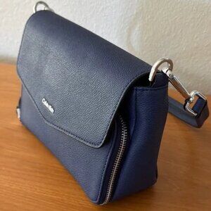 Calvin Klein Women's Ava Perforated  Flap Shoulder Bag Blue